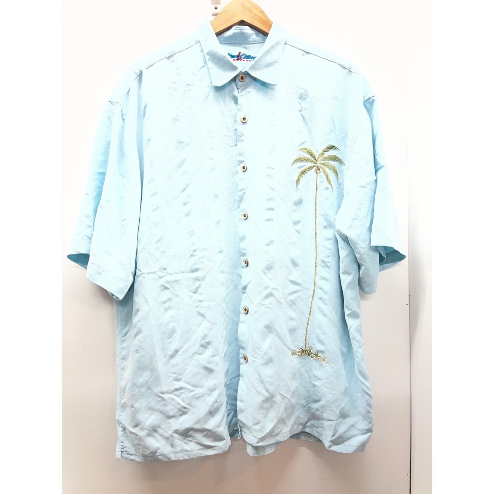 Maui Clothing Company Mens XL Blue Palm Tree Embroidered Modal Camp Shirt